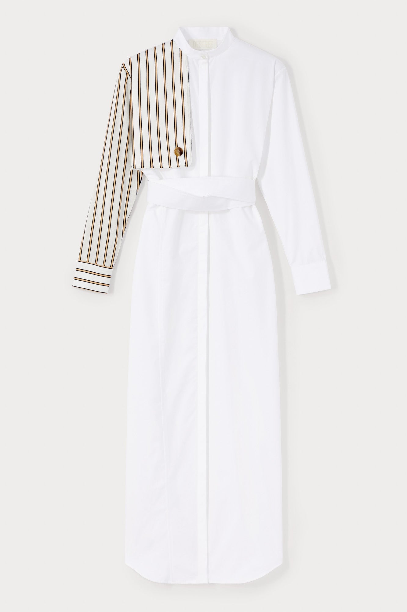 white asymmetrical shirt dress Jamie White Asymmetrical Gathered Mini Shirt Dress, M / White
