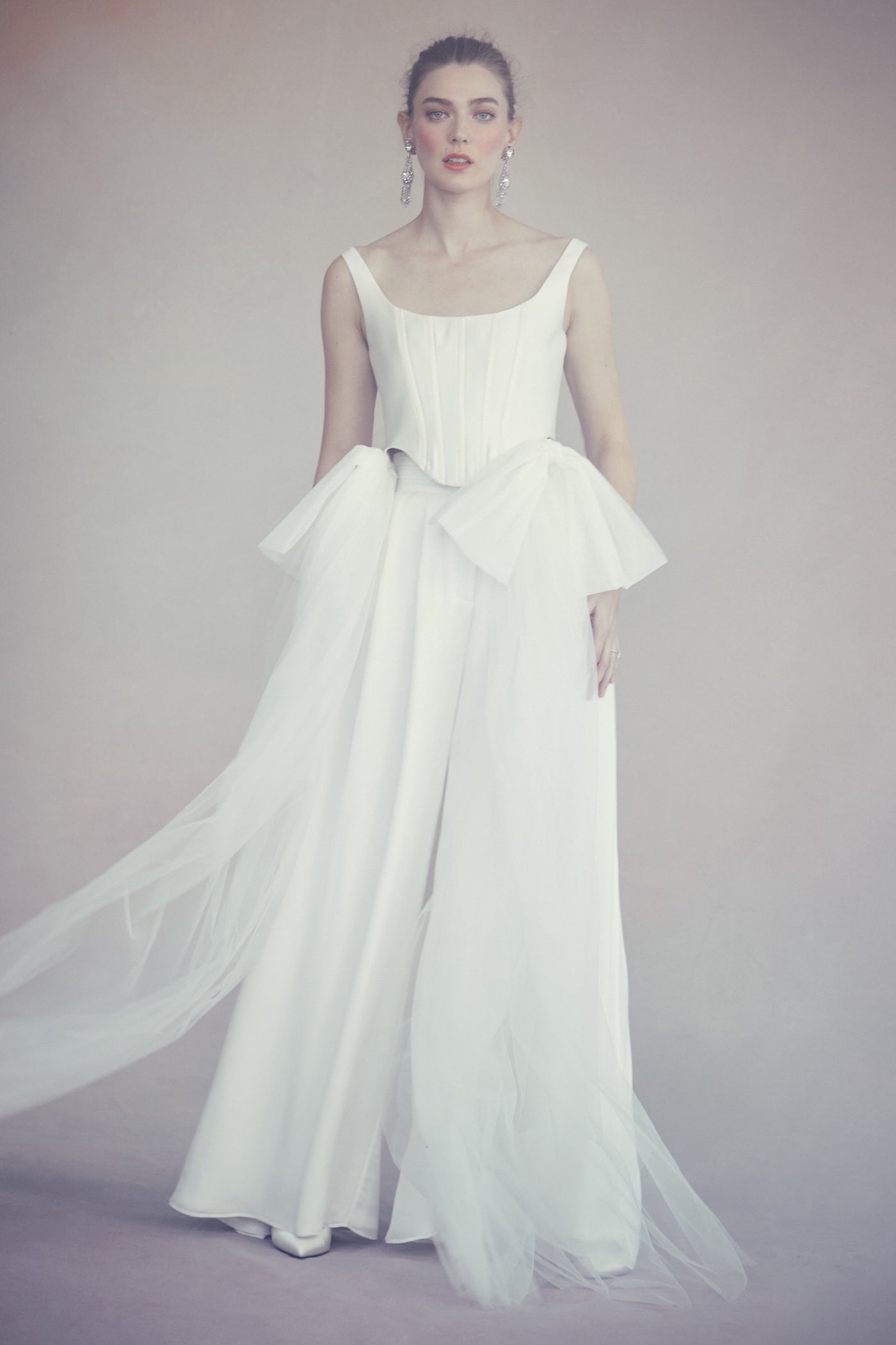 Bonnie Corset Top in Ivory Silk Wool With Tulle Bows