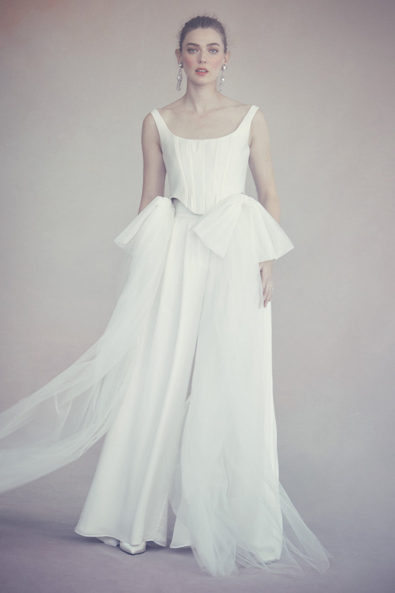 Bonnie Corset Top in Ivory Silk Wool With Tulle Bows