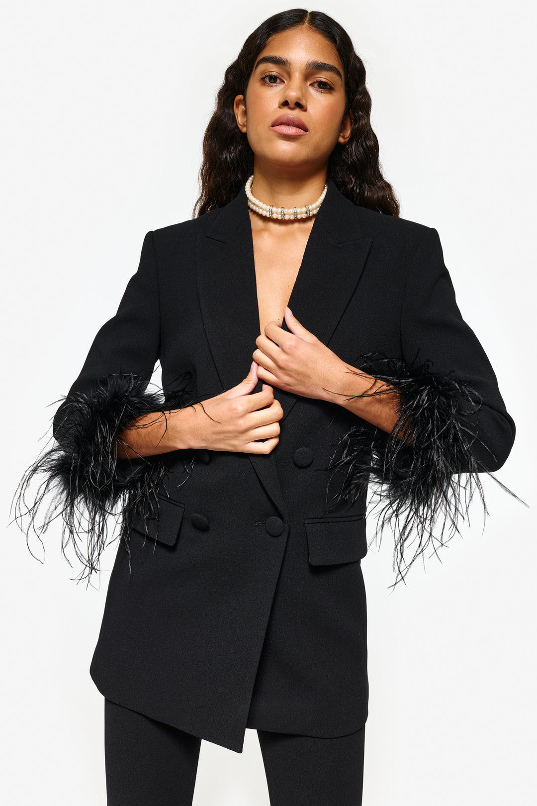 Women's buy Black Blazer with Feather Sleeves