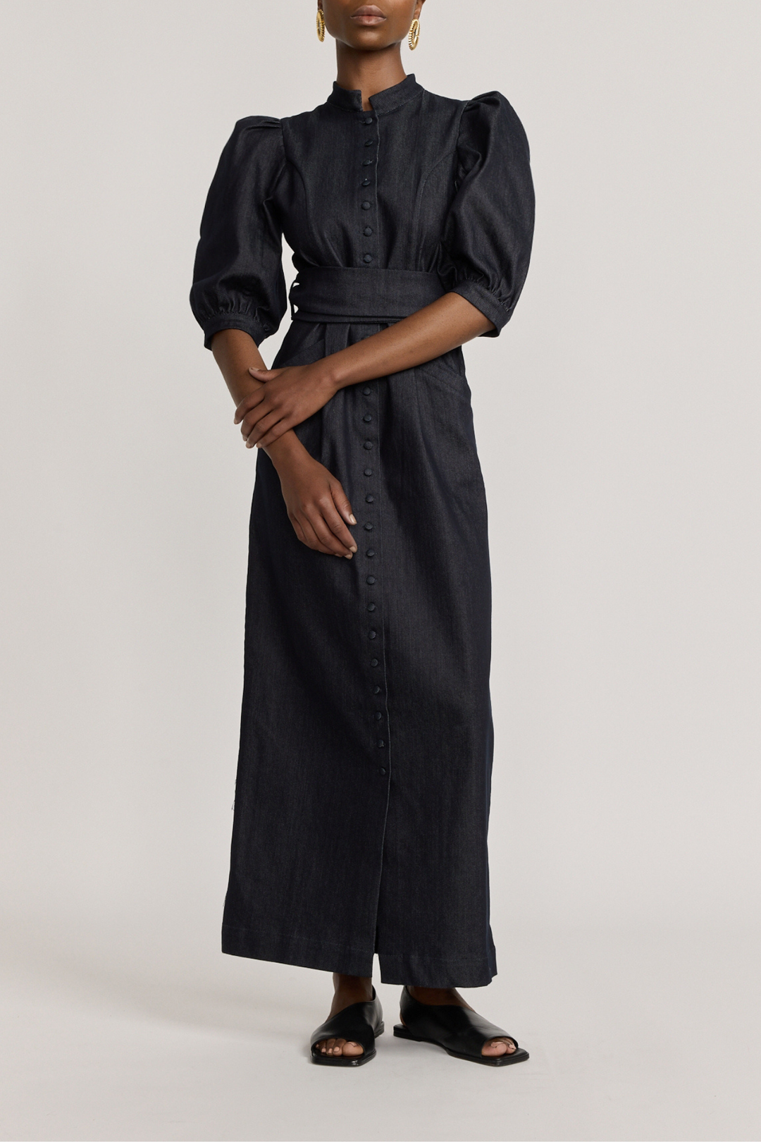 blue denim puff sleeve dress Marlowe Denim Puff Sleeve Mini Dress