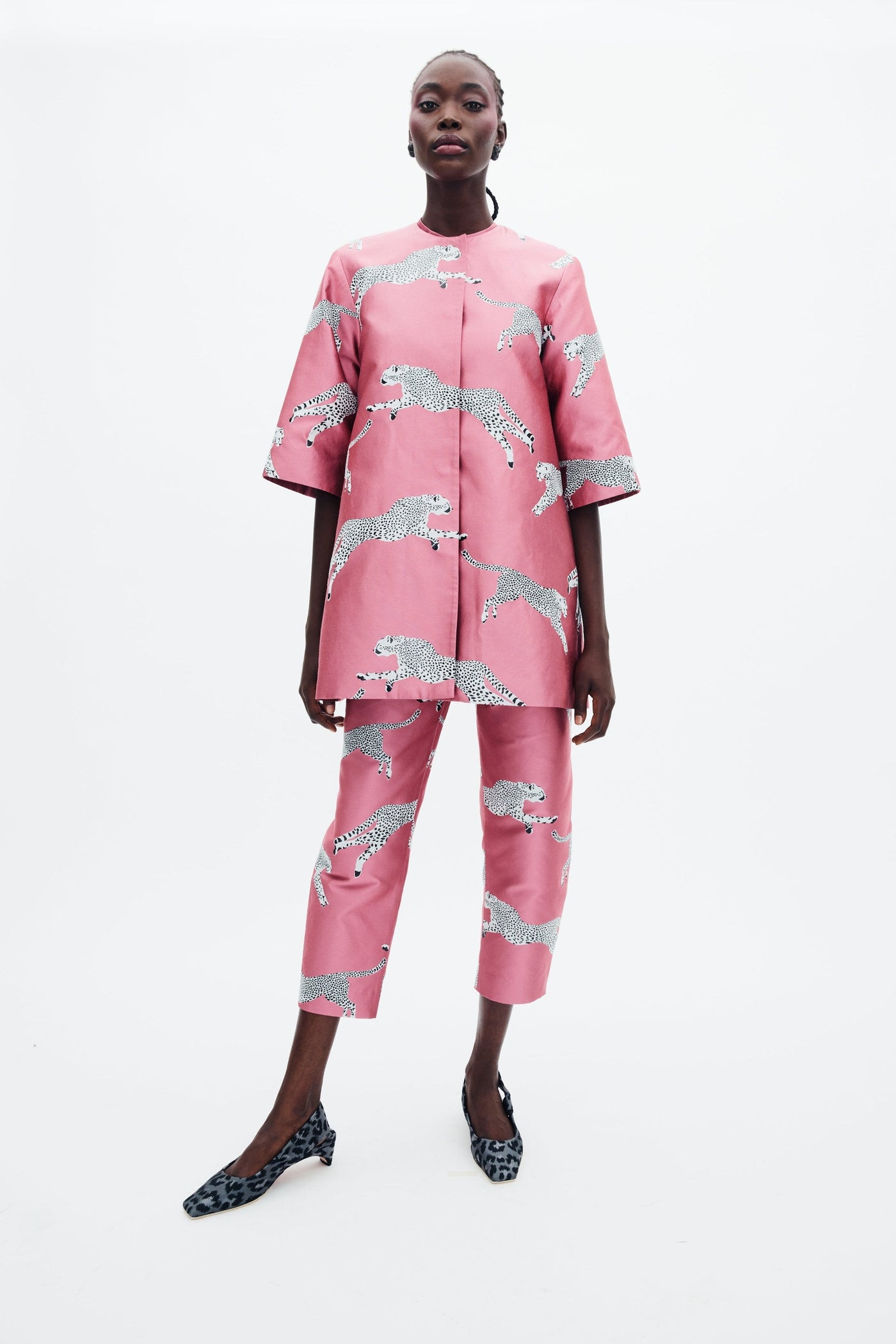 Mae X Scalamandre Audrey Coat in Leaping Cheetah