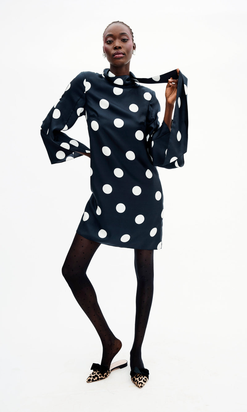 Talia Dress in Jumbo Dancing Dot Silk Twill