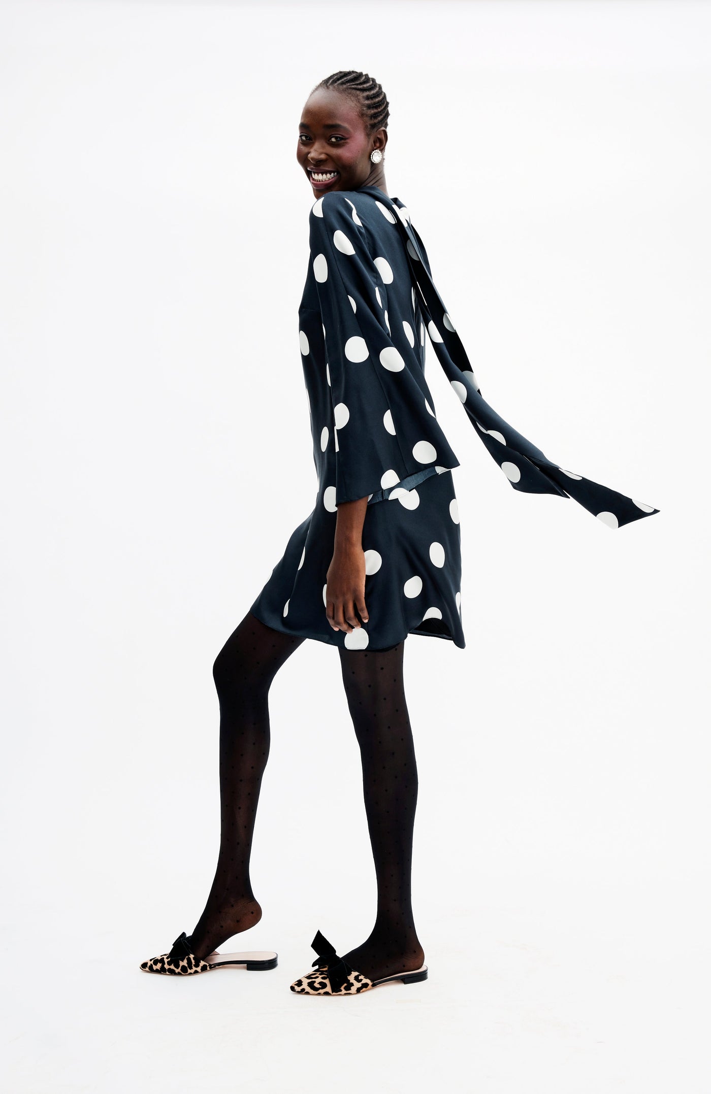 Talia Dress in Jumbo Dancing Dot Silk Twill