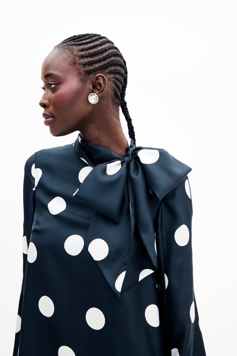 Talia Dress in Jumbo Dancing Dot Silk Twill
