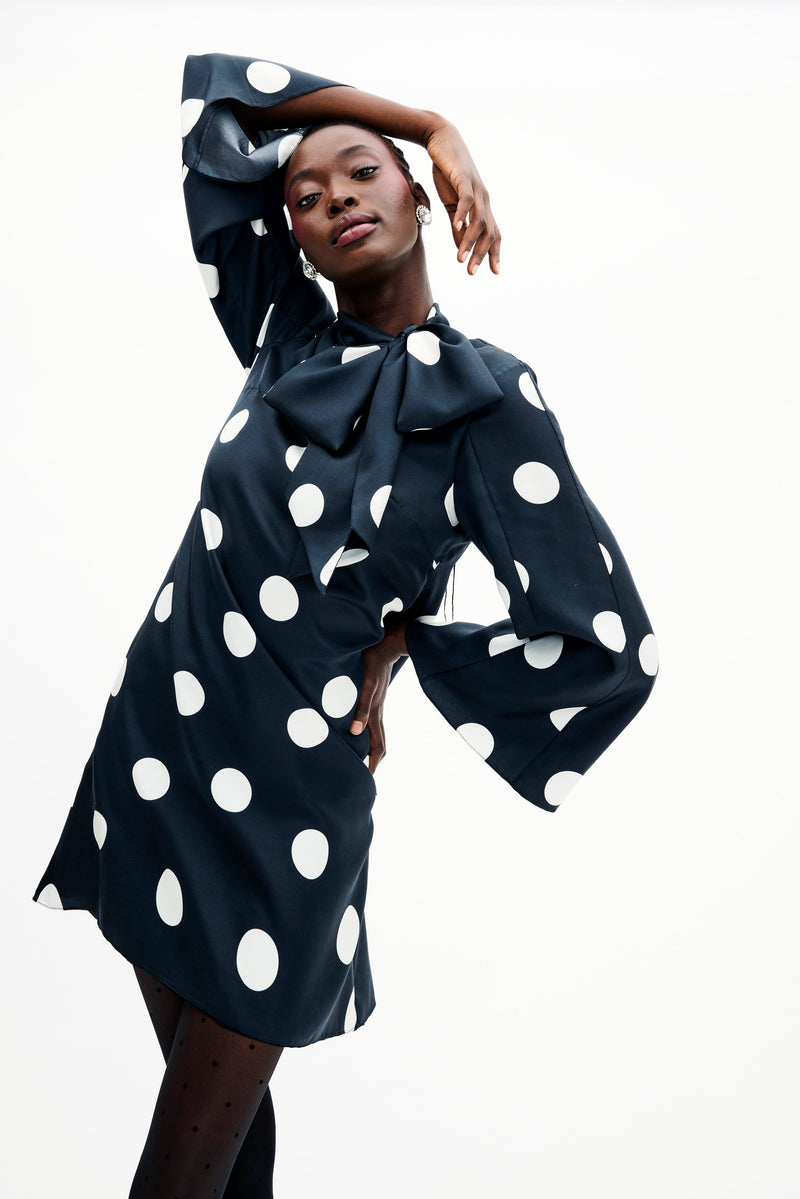 Talia Dress in Jumbo Dancing Dot Silk Twill