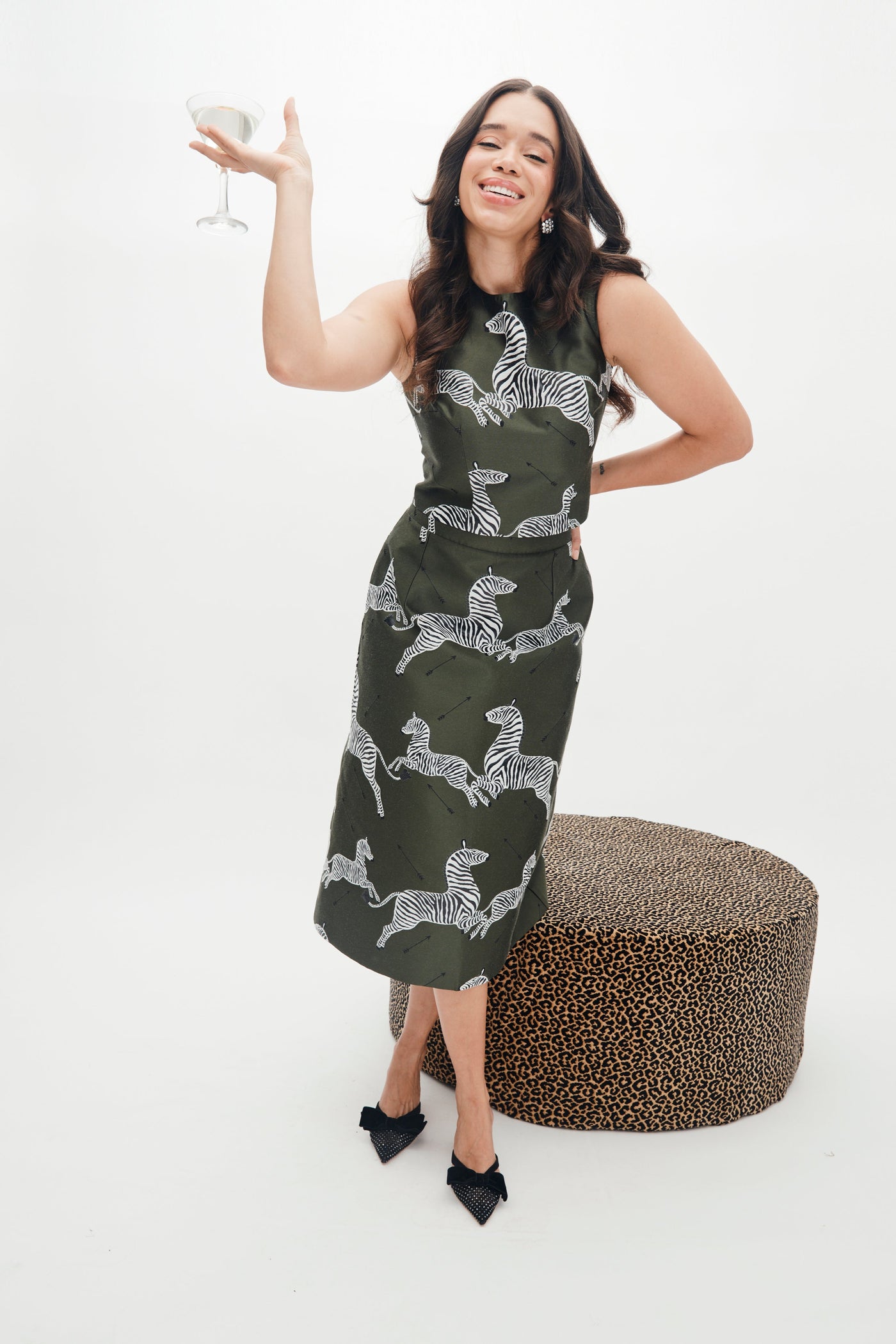 Ali Top in Olive Jumping Zebra Jacquard