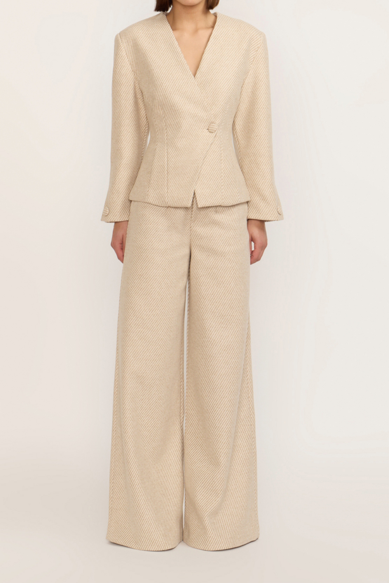 Diagonal Beige Wide-Leg High-Waisted Trousers