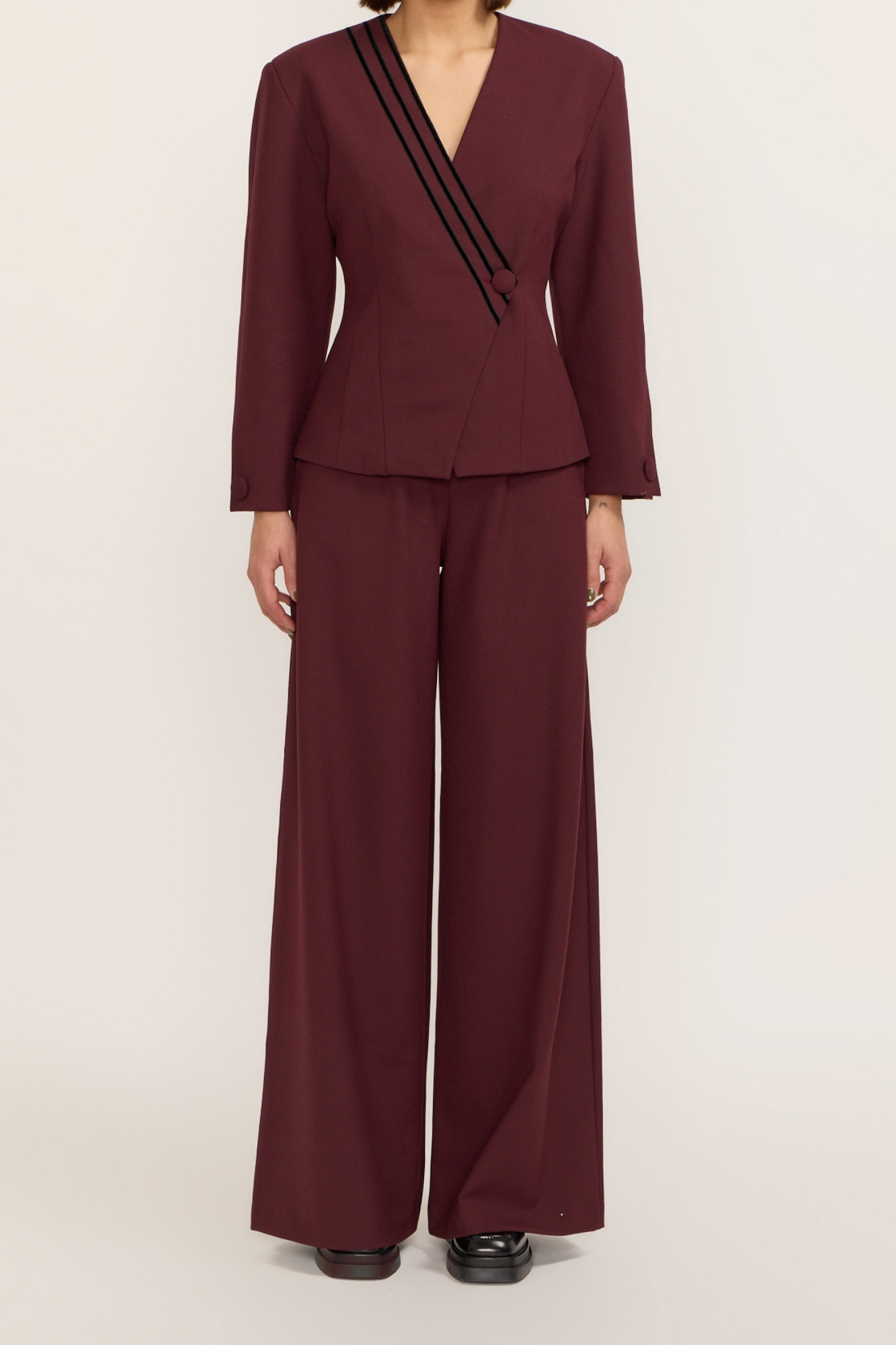 Tailor Burgundy Wide-Leg High-Waisted Trousers