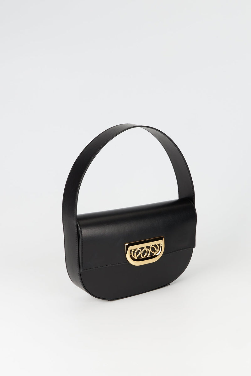 BLACK Geometric Leather Bag With Golden Latch M