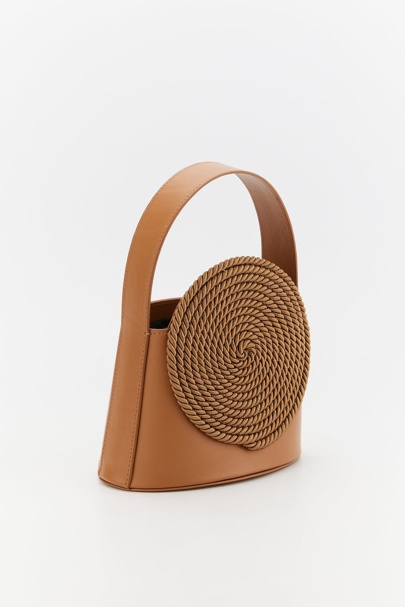 TOBACCO Leather Handle Bag With Passementerie Details