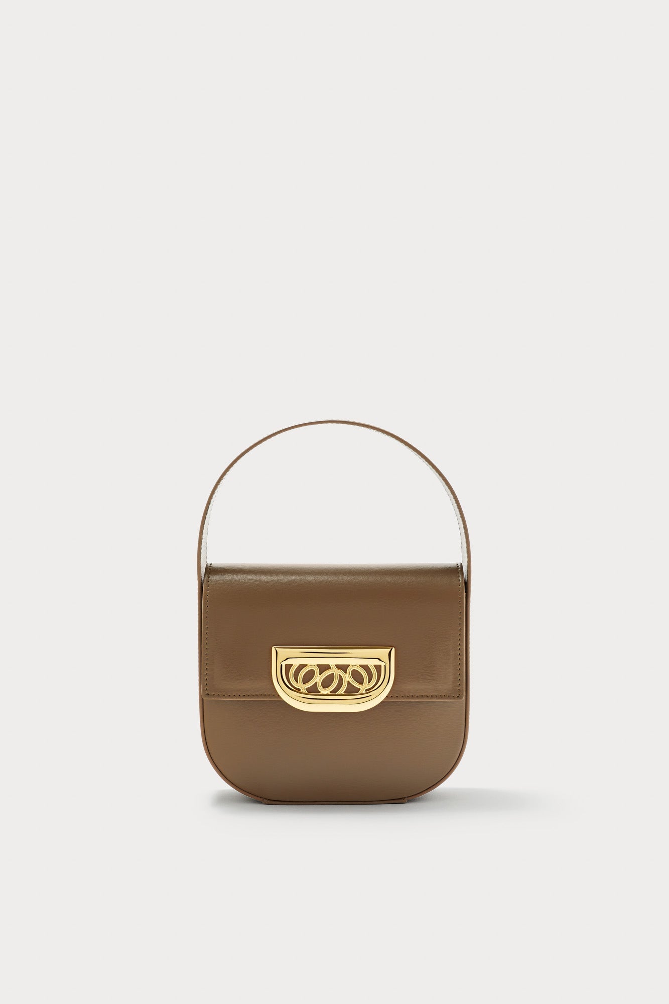 Geometric Leather Handbag With Golden Latch Khaki