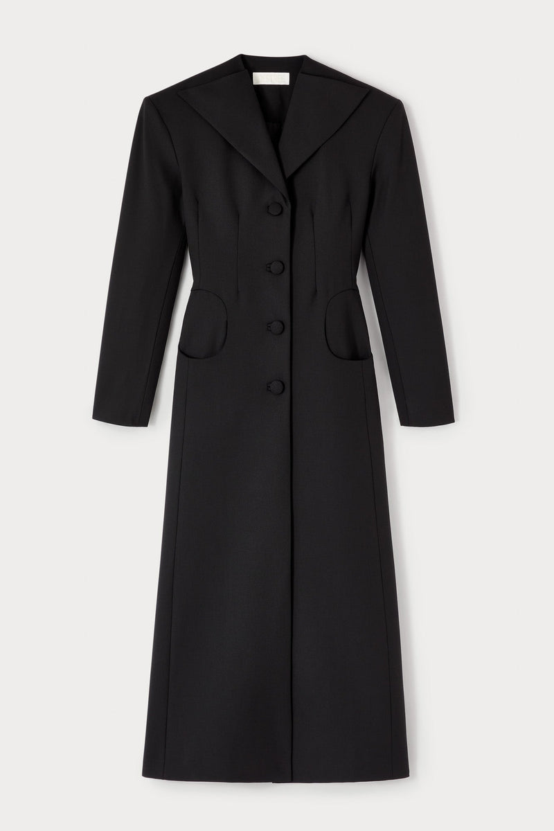 Tailor Black Long Coat With Shawl Collar and Button Details