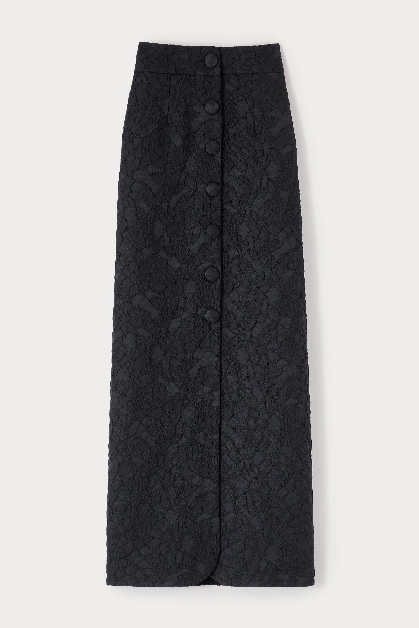 BLACK Embossed Button-Front Midi Skirt