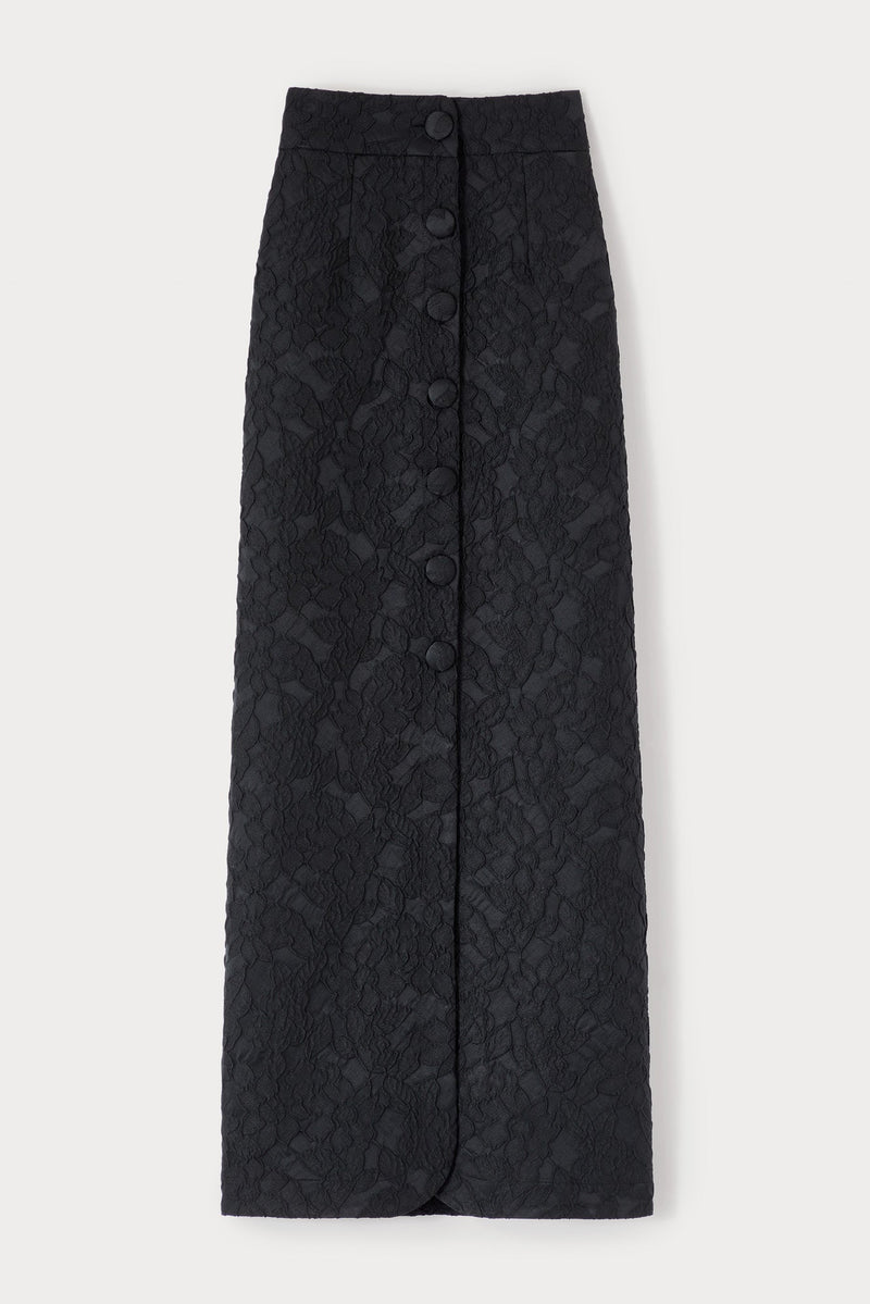 BLACK Embossed Button-Front Midi Skirt