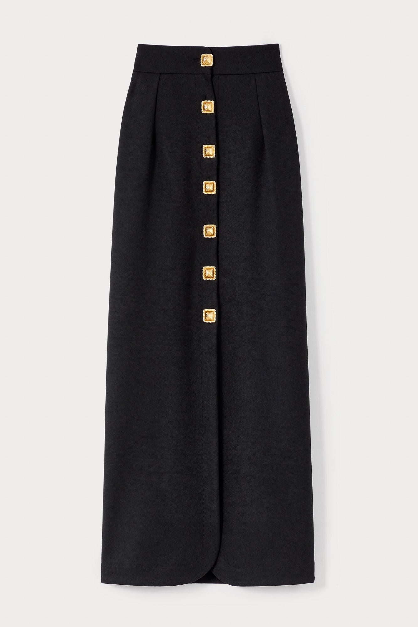 BLACK Button-Front Midi Skirt