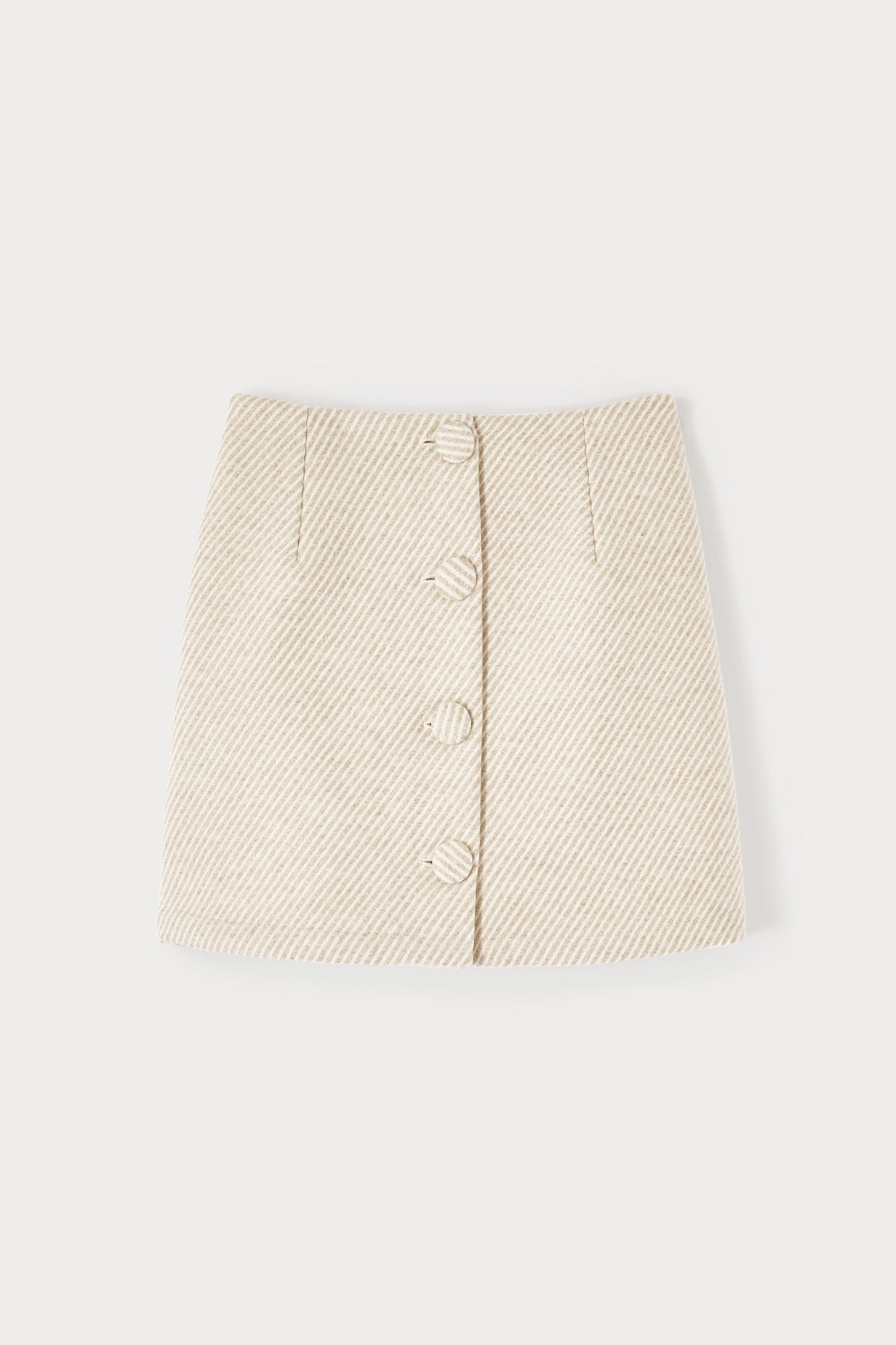 Beige Diagonal Mini Skirt With Buttons