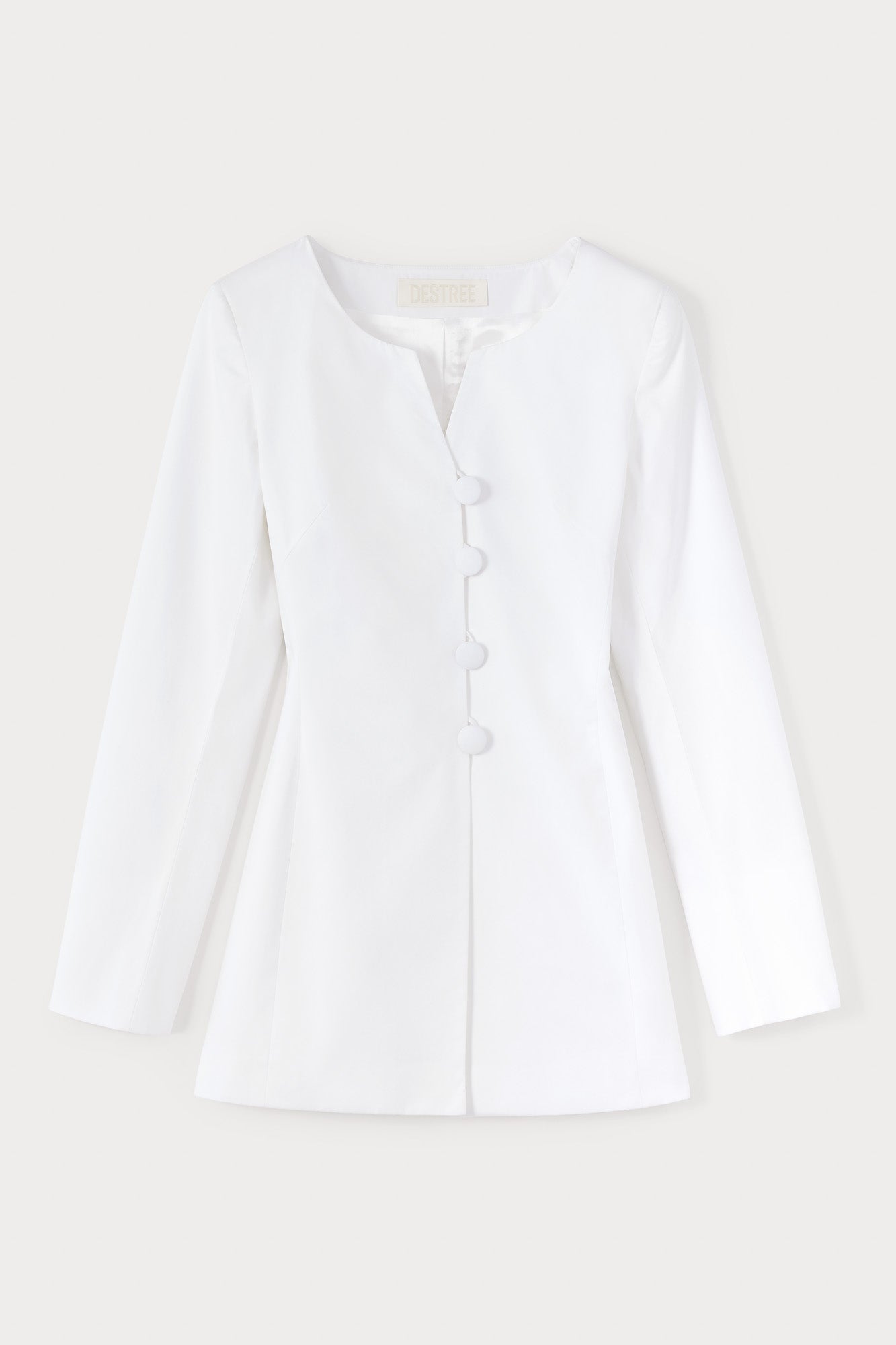 WHITE Popelin Fitted Jacket With Button Details