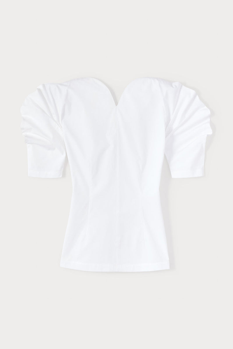 White Popelin Top With Puff Sleeves