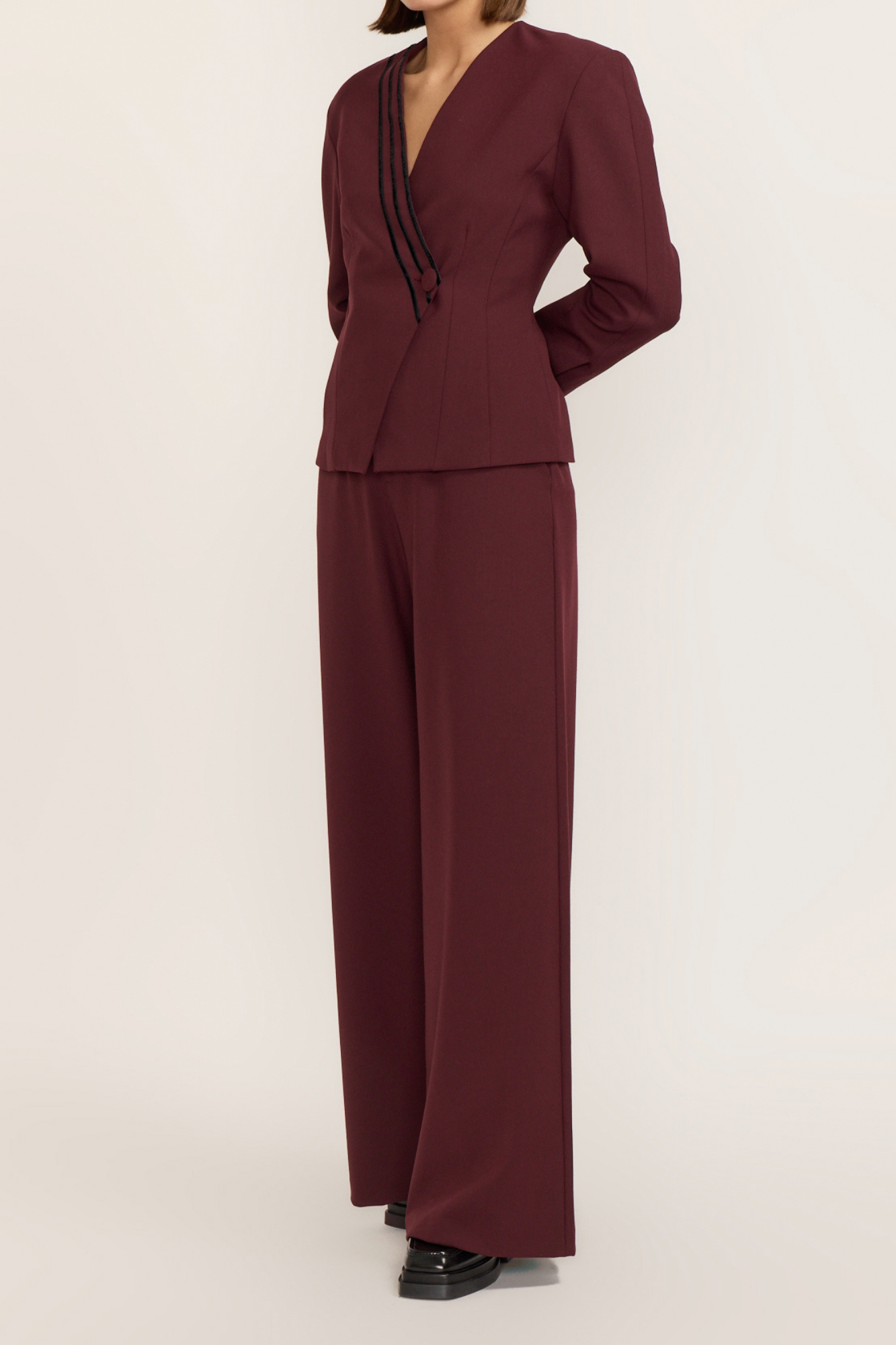 Tailor Burgundy Wide-Leg High-Waisted Trousers