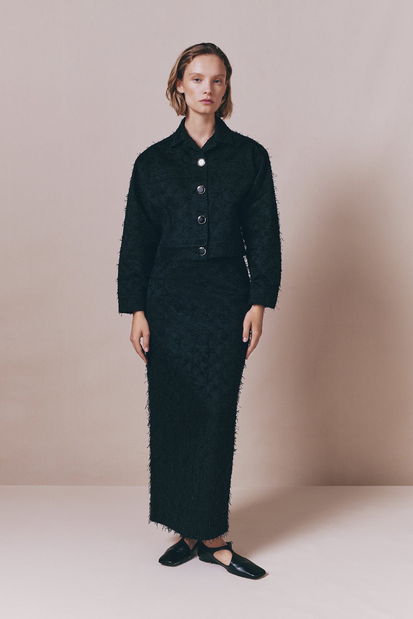 Black Textured Pencil Skirt