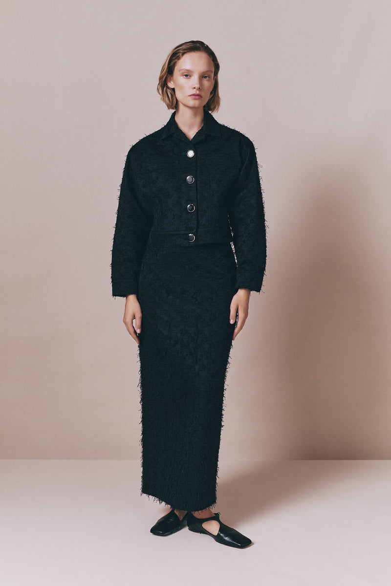 Black Textured Pencil Skirt