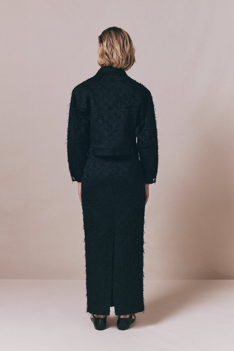 Black Textured Pencil Skirt
