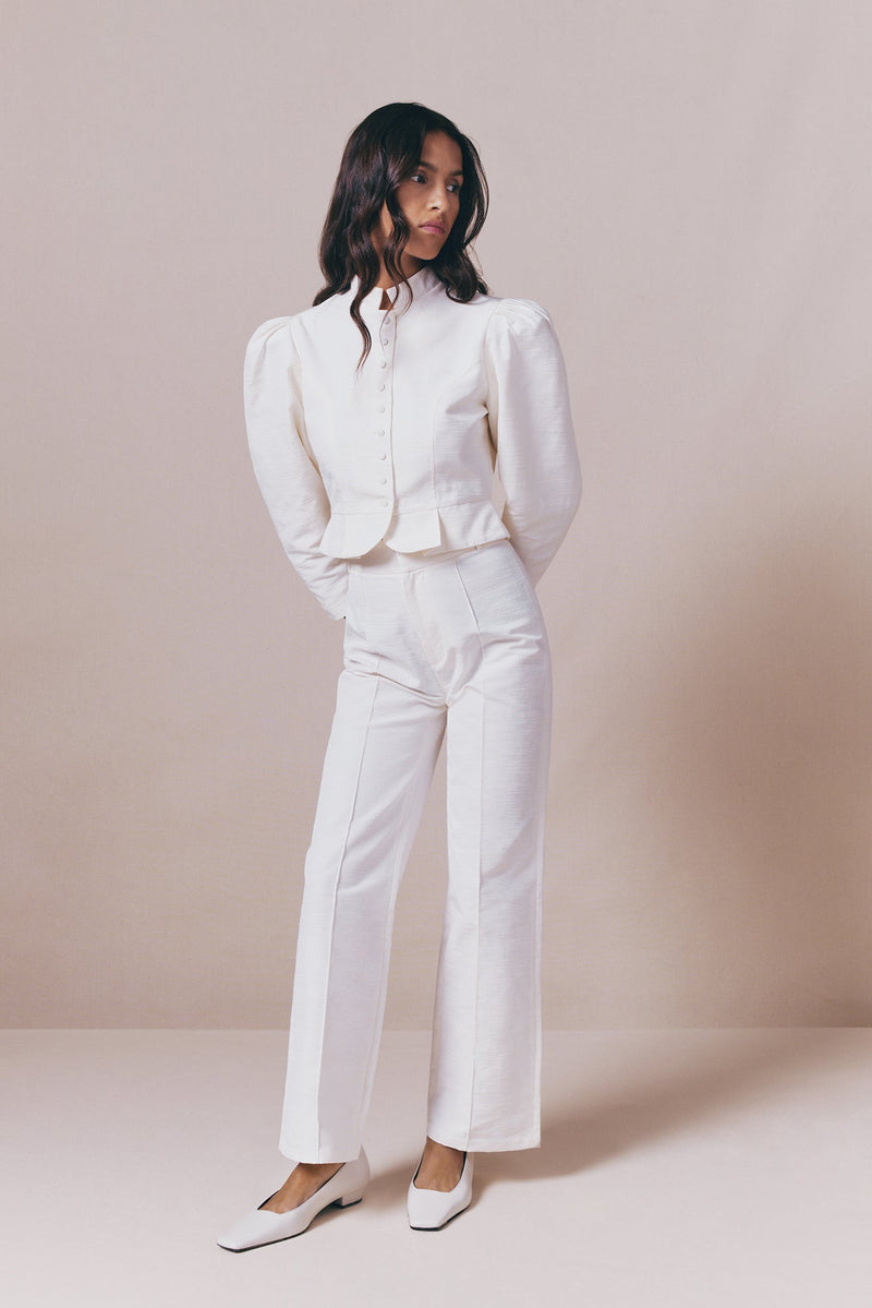 Ecru Textured Flared Pants