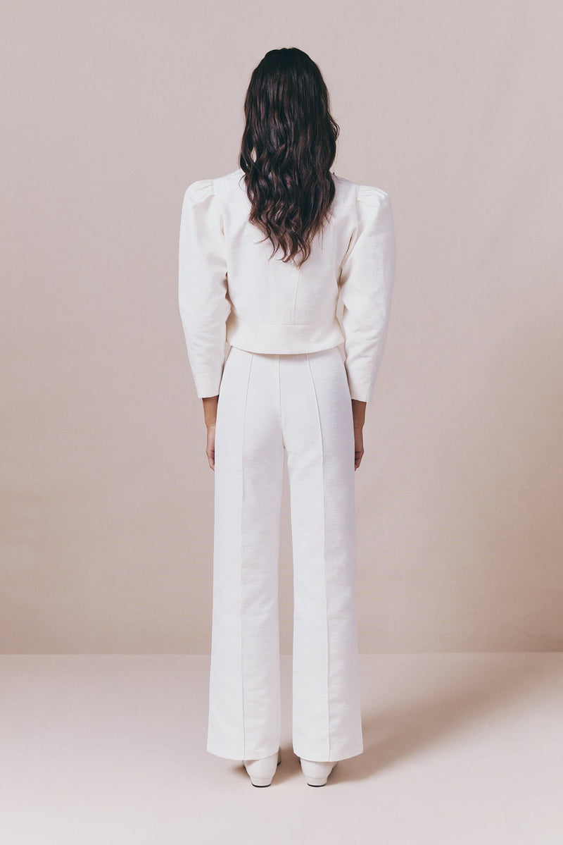 Ecru Textured Puff Sleeve Jacket