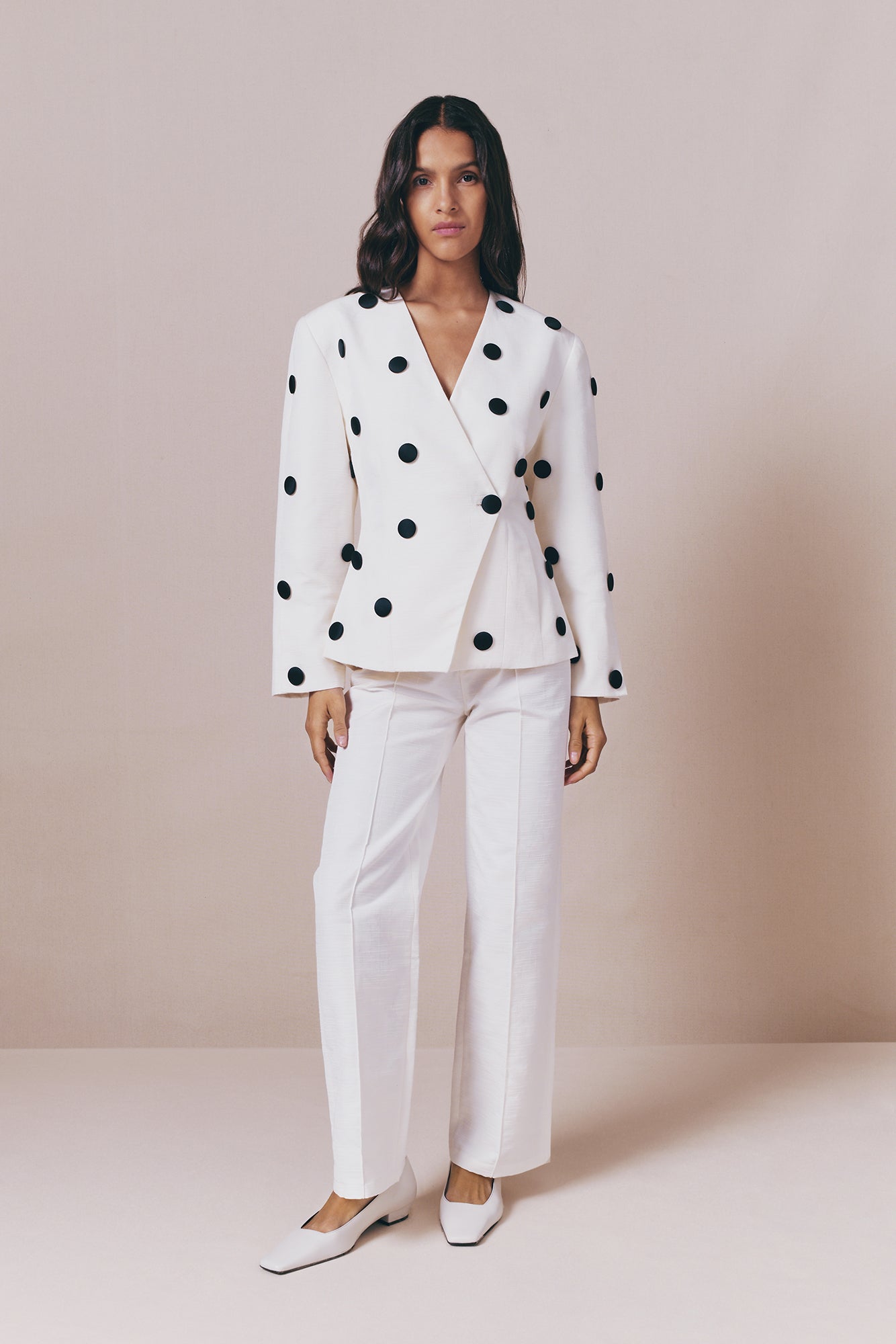 Black and Ecru Polka Dot Blazer