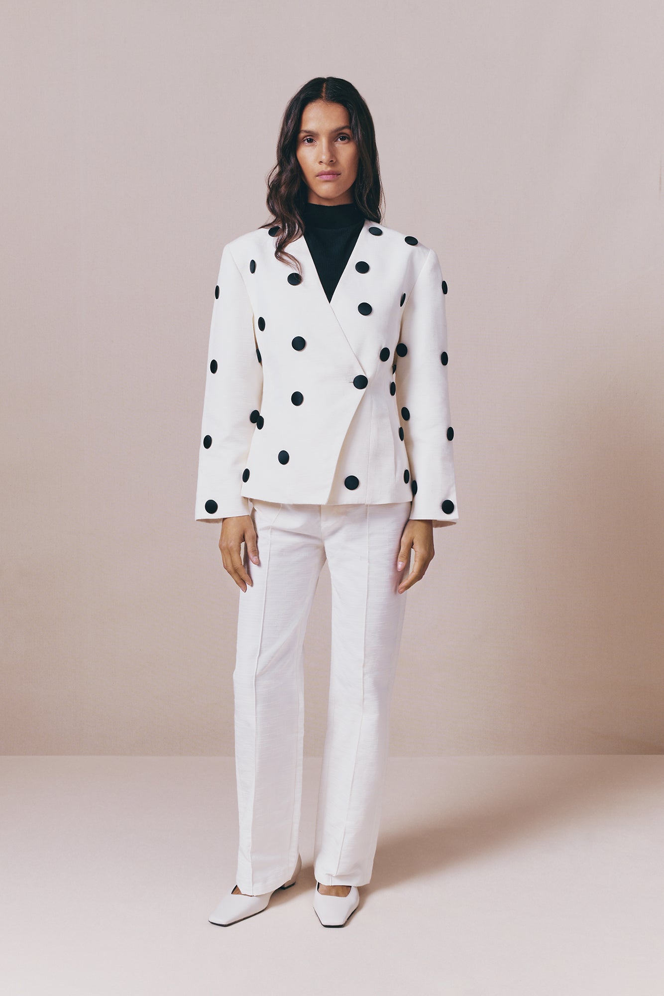 Black and Ecru Polka Dot Blazer