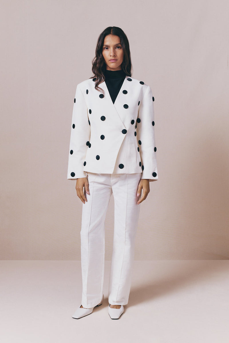 Black and Ecru Polka Dot Blazer