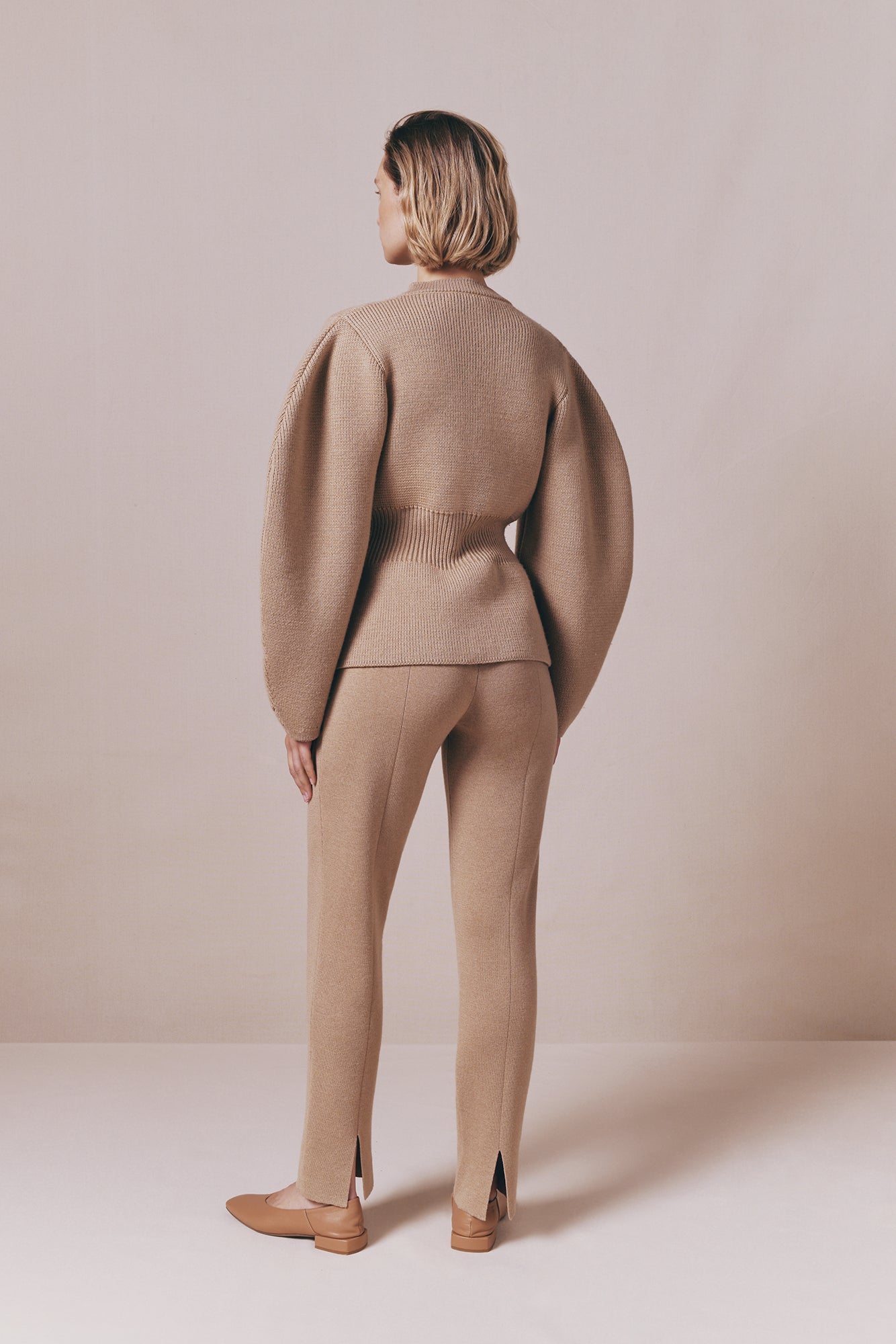 Structured Camel Embroided Knit Jacket