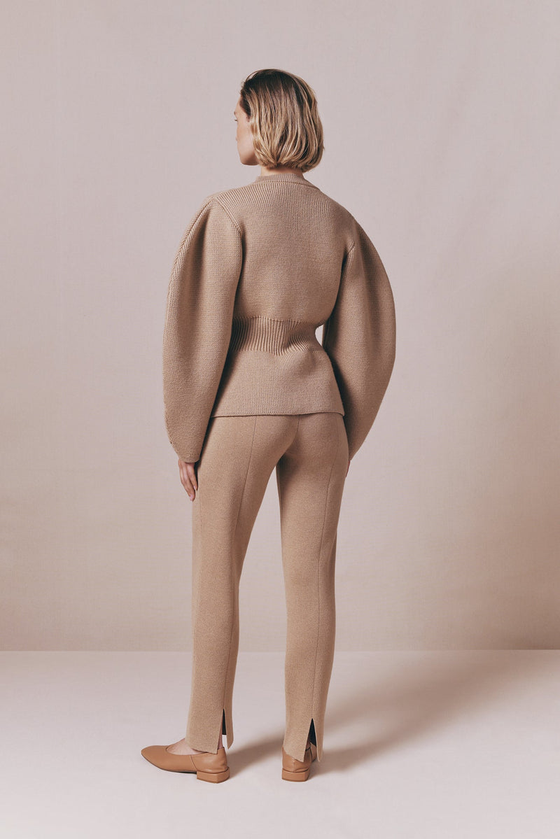 Structured Camel Embroided Knit Jacket