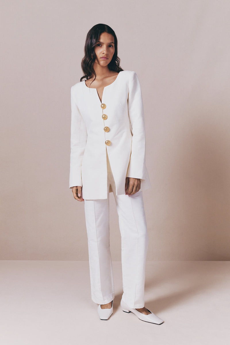Ecru Fitted Blouse With Button Details