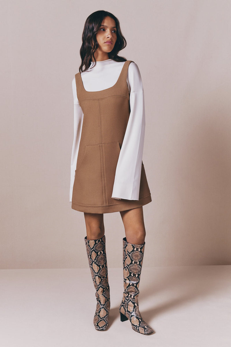 Camel Mini Dress in Virgin Wool Blend