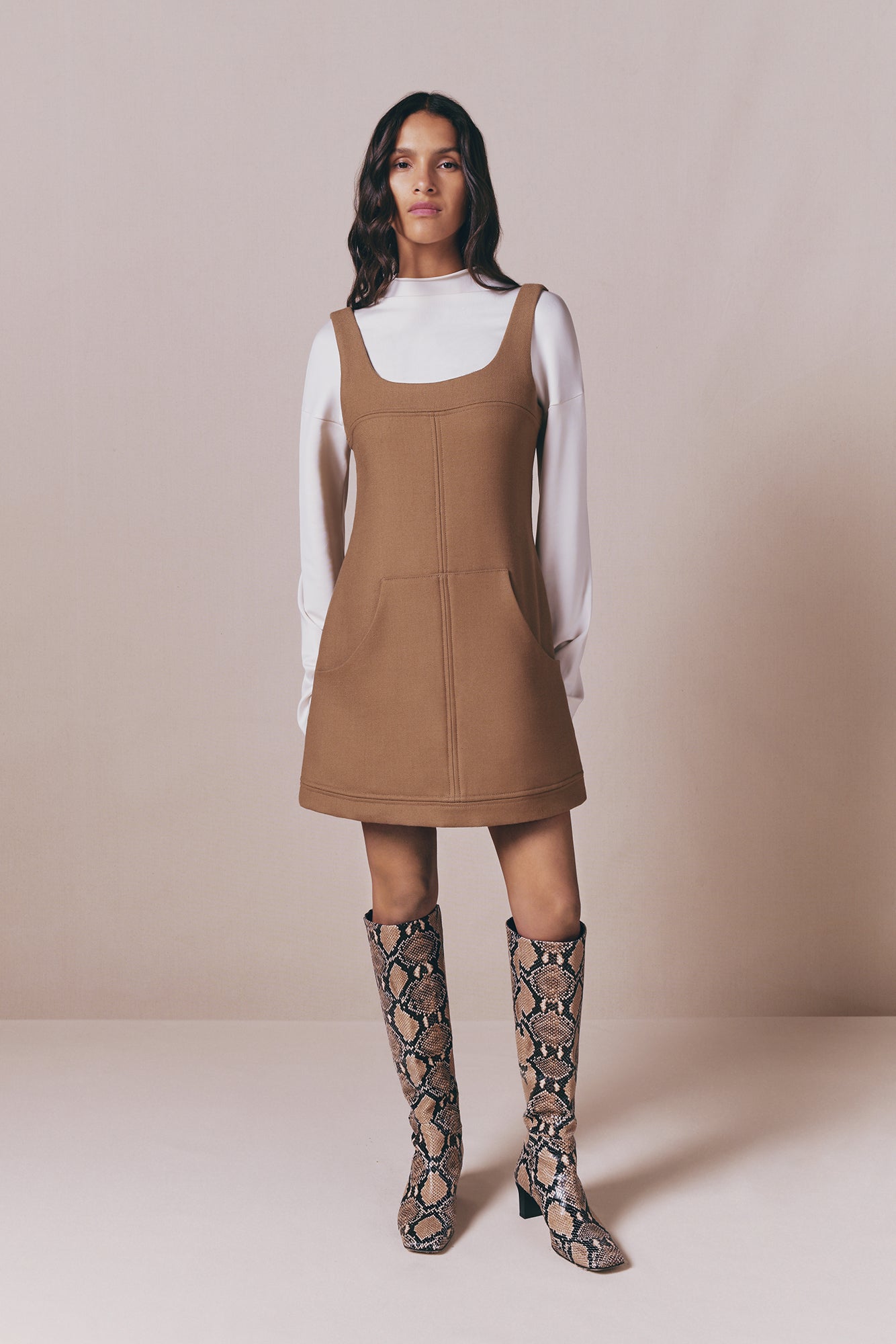 Camel Mini Dress in Virgin Wool Blend