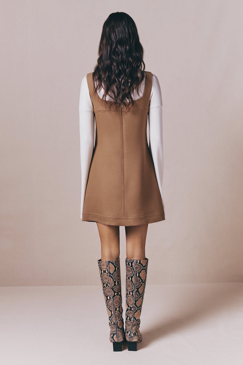 Camel Mini Dress in Virgin Wool Blend
