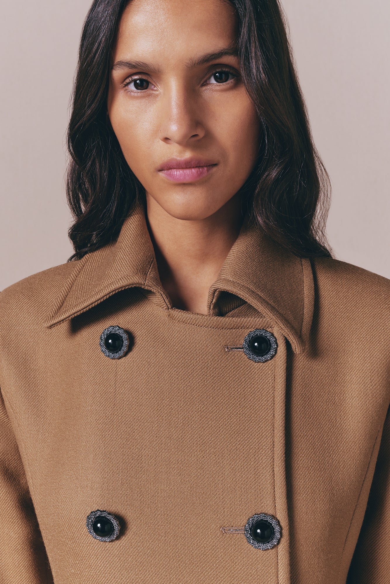 Camel Double-Breasted Twill Coat