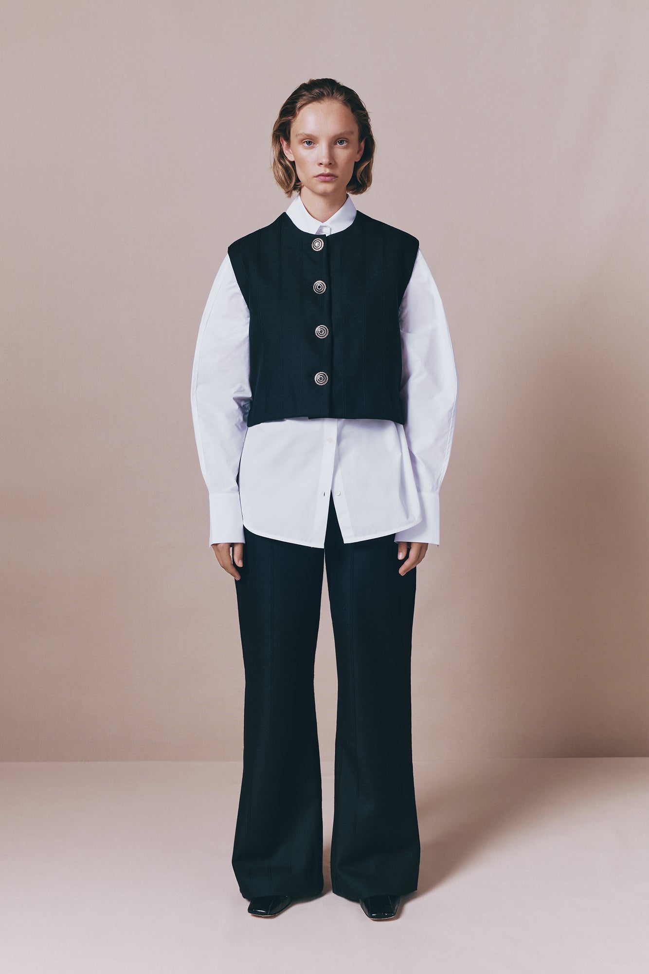 Black Buttoned Virgin Wool Sleeveless Vest