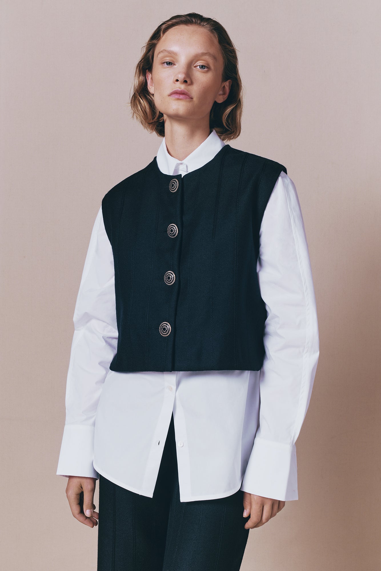 Black Buttoned Virgin Wool Sleeveless Vest