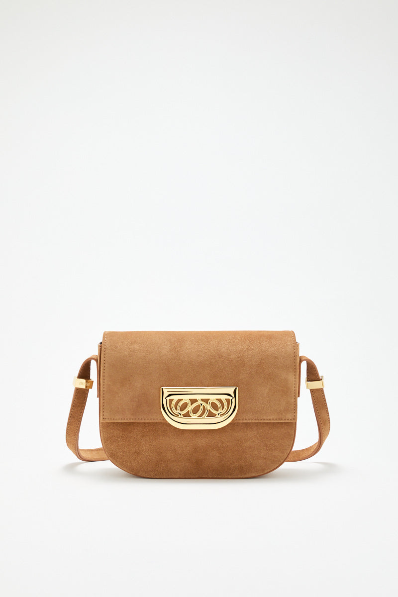 Brown Suede Crossbody Bag With Golden Clasp