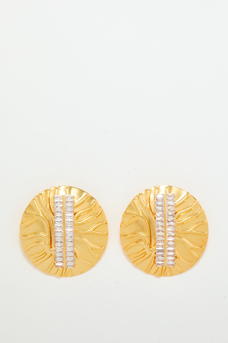 Gold Earrings With Ribbed Detail