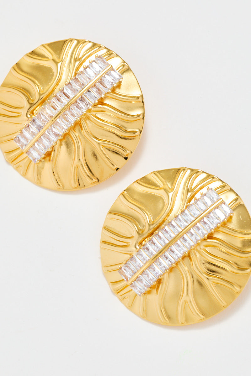 Gold Earrings With Ribbed Detail