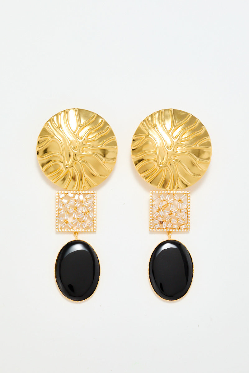 Strass Oval Black Earrings