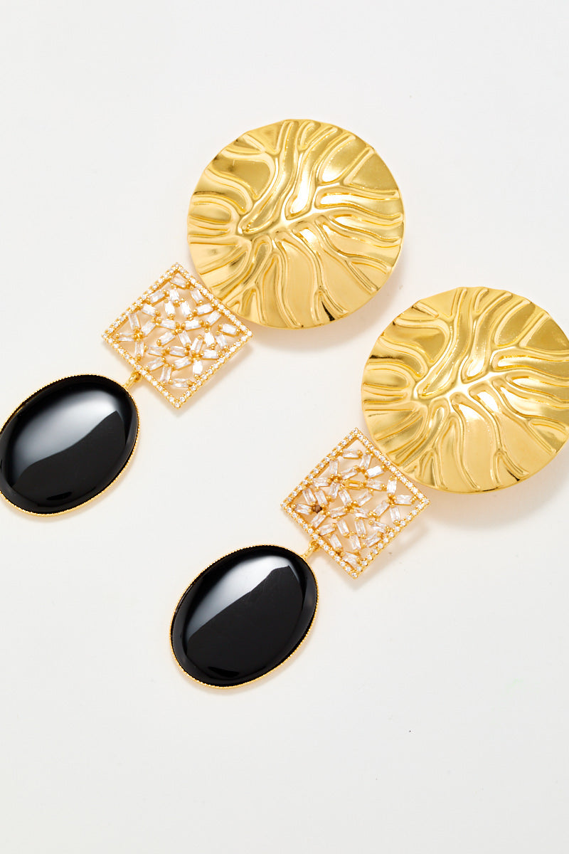 Strass Oval Black Earrings