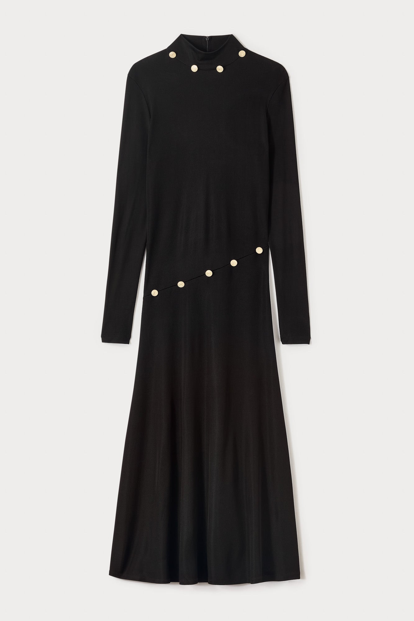 Black Long-Sleeve Dress With Button Details