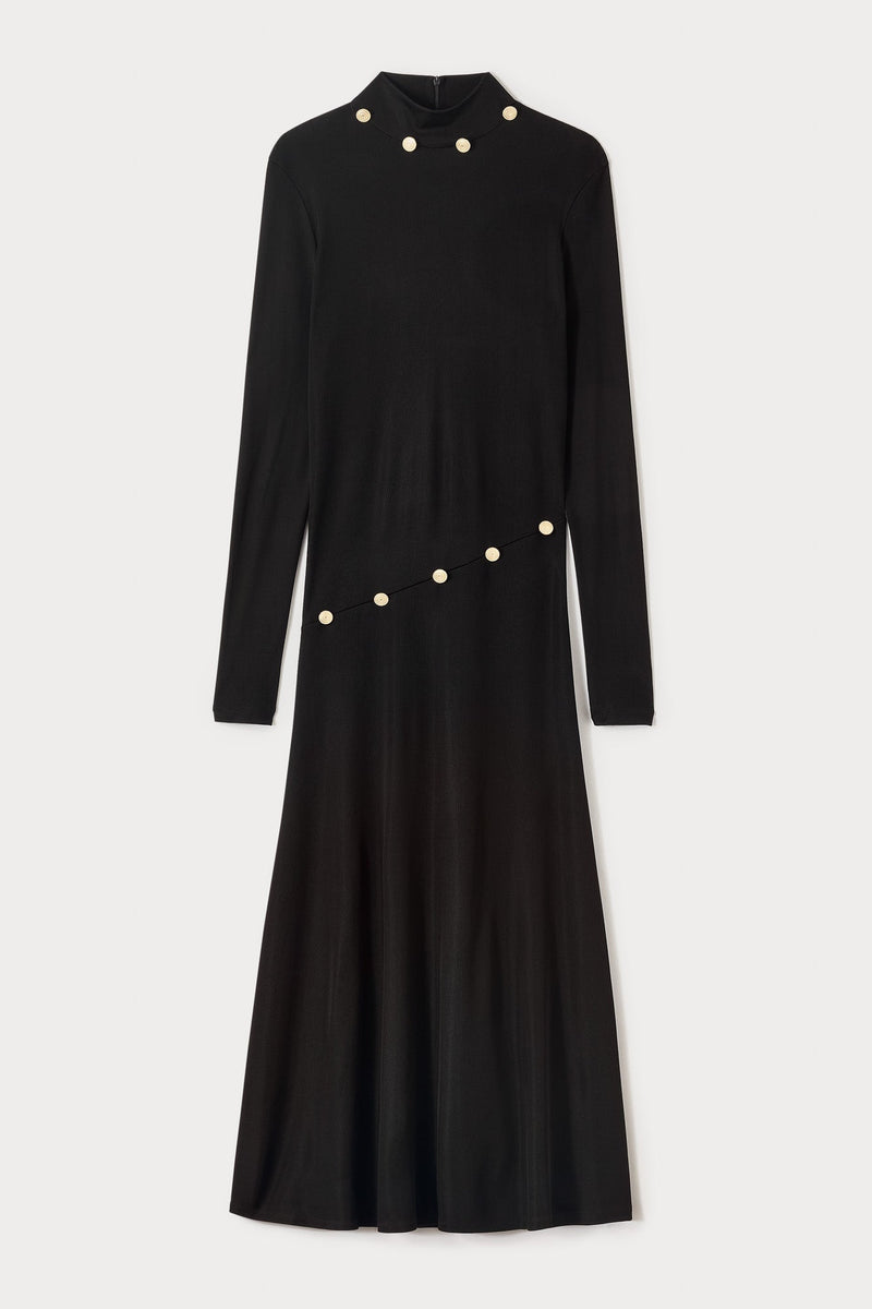 Black Long-Sleeve Dress With Button Details