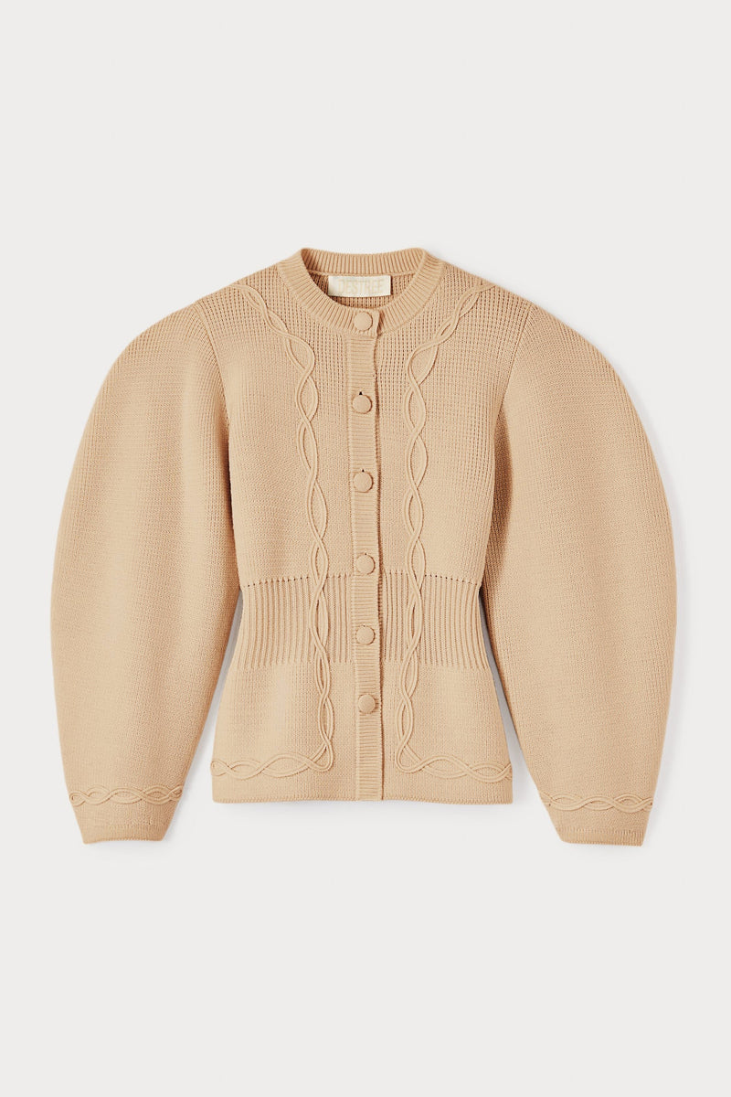 Structured Camel Embroided Knit Jacket