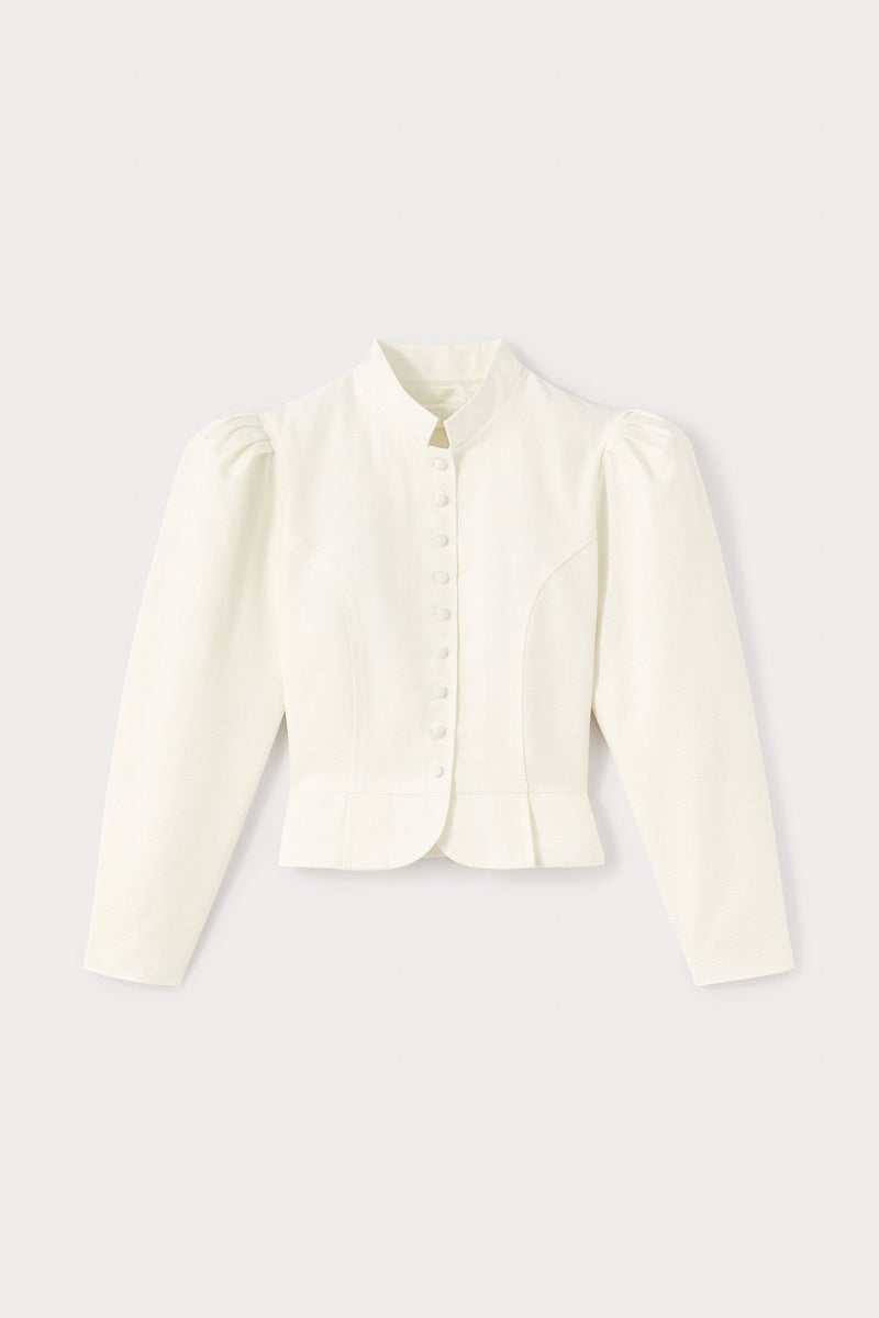 Ecru Textured Puff Sleeve Jacket